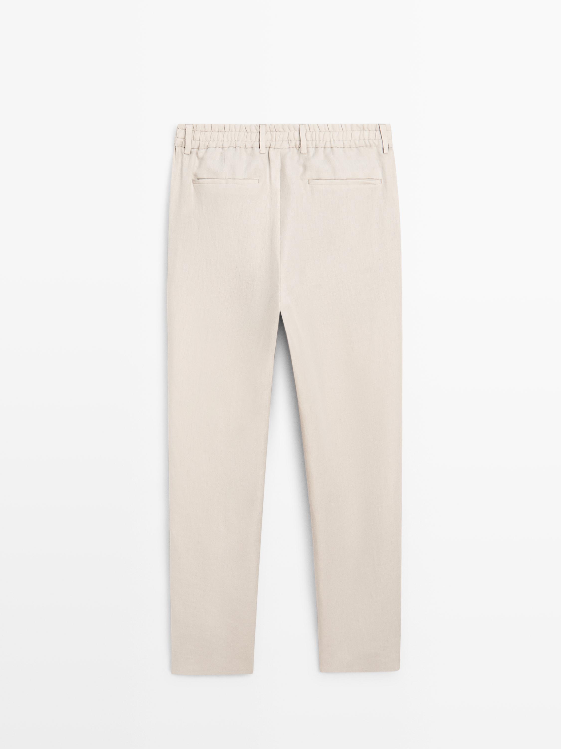 100% linen trousers with elasticated detail